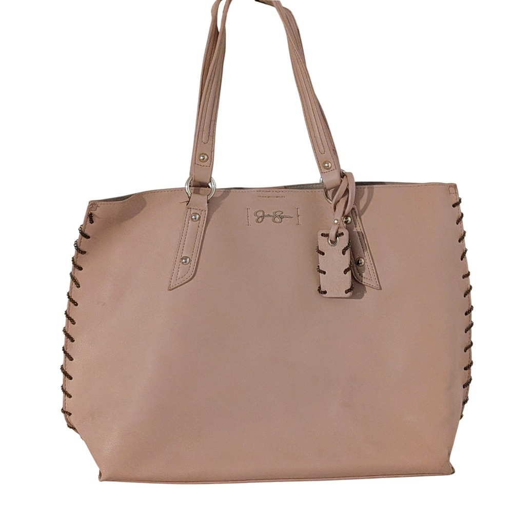 Jessica Simpson Blush‎ Pink Chain Whipstitch Tote Bag Large Faux Leather